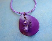 Purple, Violet, Lavender, Lilac Flower and Tagua Nut Bohemian Necklace