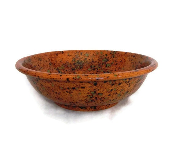 Large Serving Bowl in Caramel Brown and Moss Green
