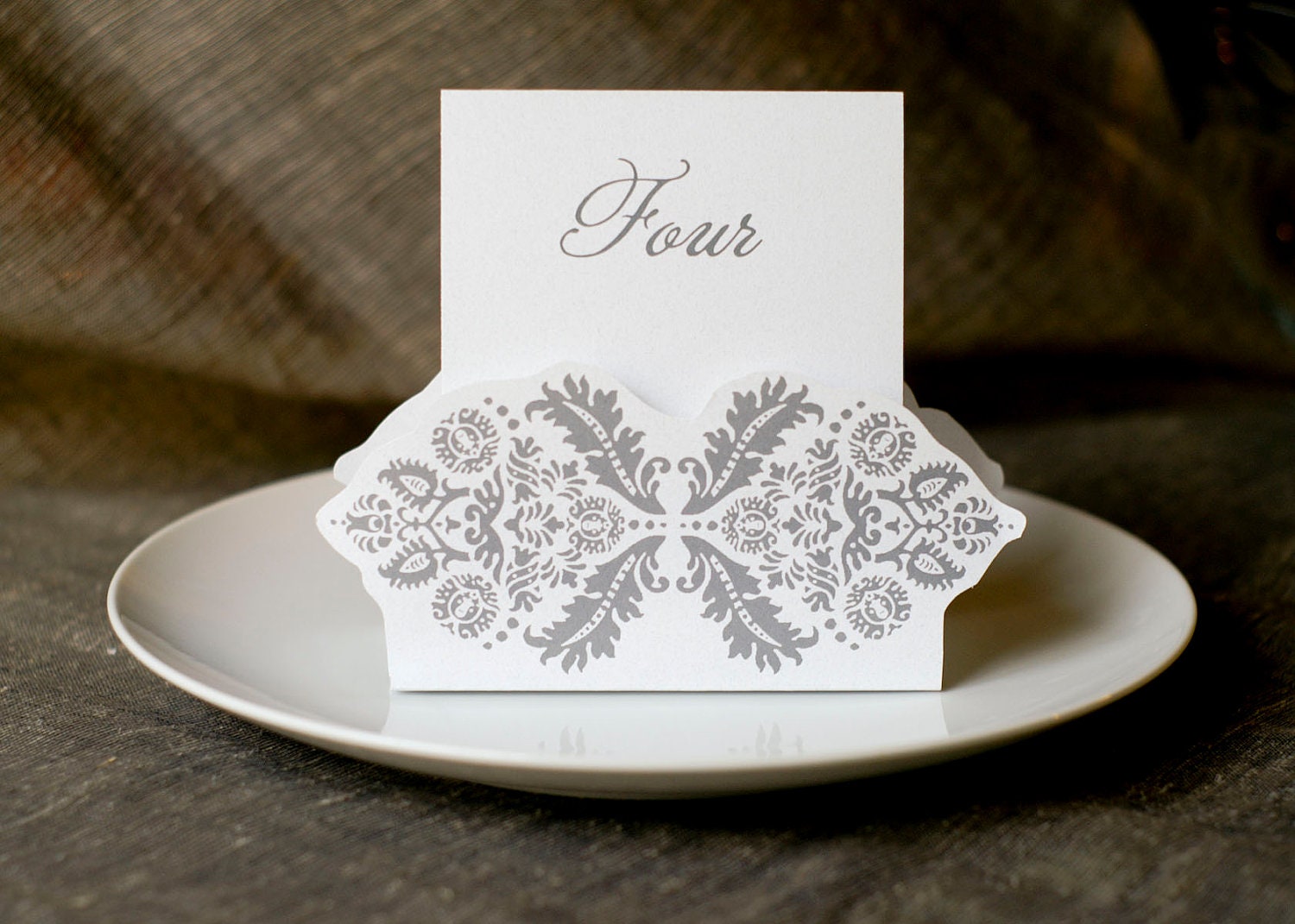 Table Number Tents- Gray Damask - Decoration for Events, Weddings, Showers, Parties