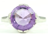 Purple Amethyst Ring - 4 carat light color stone platinum setting 1950's vintage jewelry