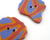 Large buttons periwinkle blue and rust petal shaped polymer clay handmade