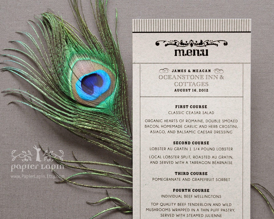 Krafty // dinner MENU, eco-friendly, black ink on brown kraft paper // DEPOSIT