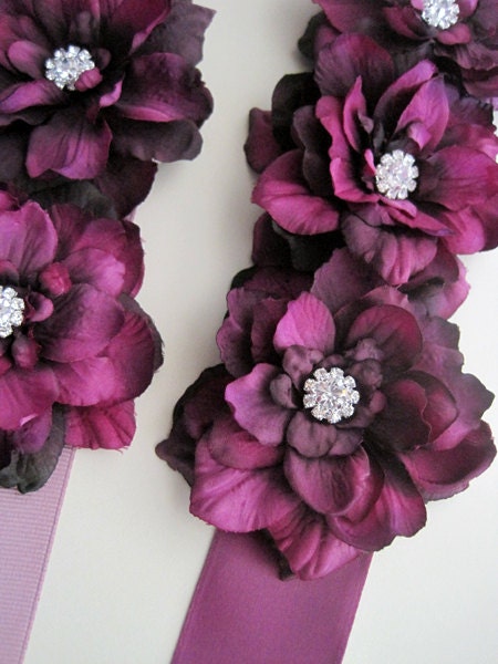 One Petite Purple Dahlia sash Wedding Flowers  - Flower girl dress Prom Party