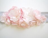 STORE CLOSING Romantic Cherry Blossom Wedding Sash Exclusive  Handmade Bridal Sash Hand dyed flowers - amuandpri