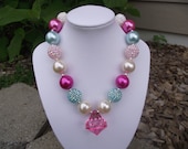 Turquoise, Pink, and Cream Chunky Necklace, Bubblegum Necklace, Gumball Necklace, Girl, Toddler, Gift, Photo Prop