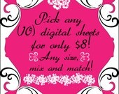 Pick Any Ten for 8 Digital Image Sheets Personal and Commercial Use