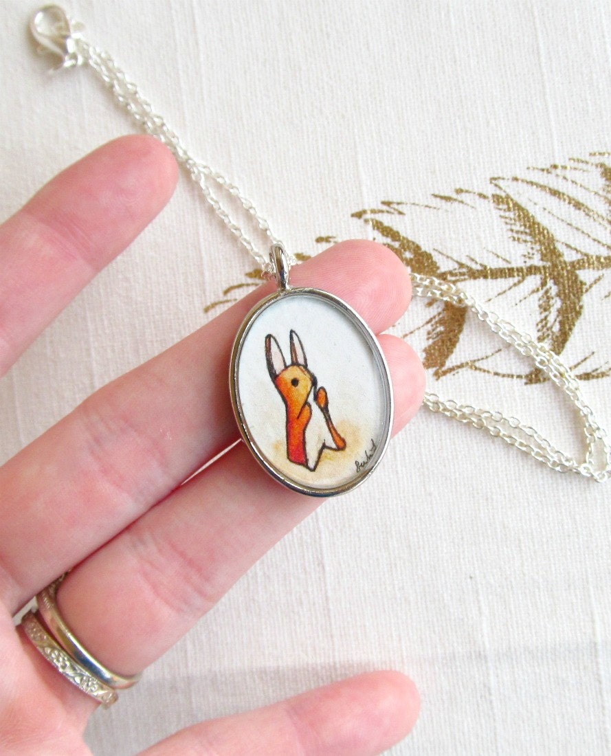 Velveteen Rabbit - book illustration necklace pendant, bunny art pendant, wearable art print LIMITED EDITION