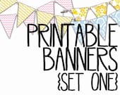 Party Bunting Printable Banner Set. DIY Special Event. Spring Chevron and Vintage Sheet Collection.