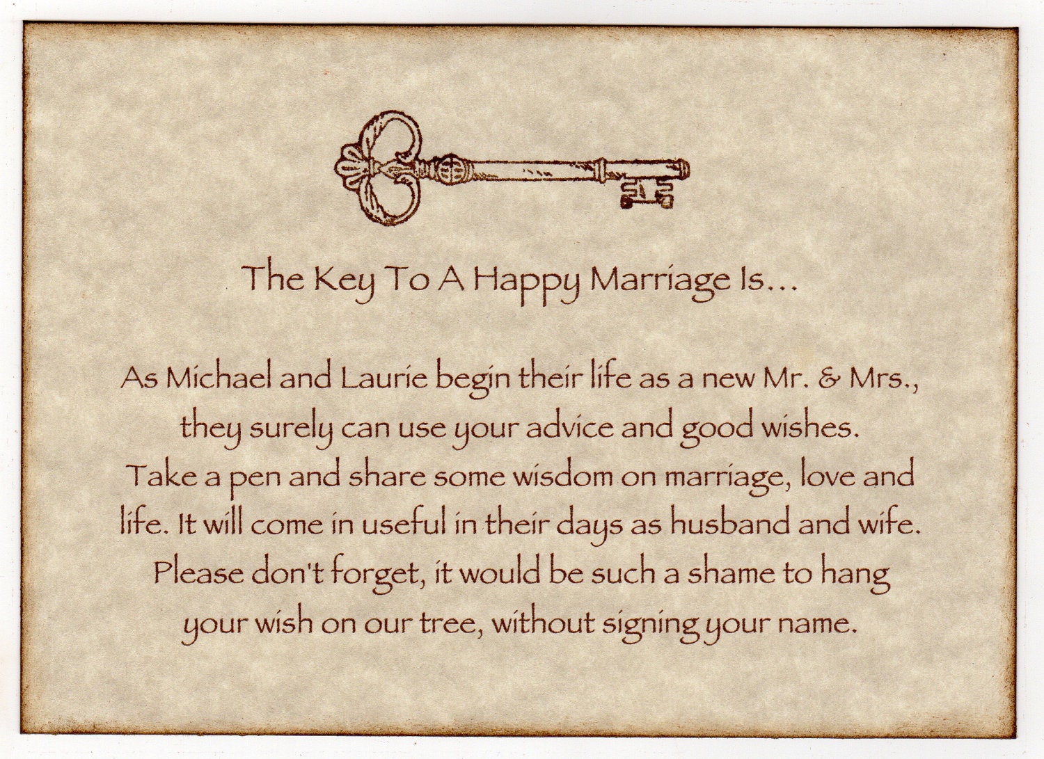Custom Listing For Kayla - Wedding Wish Tree Tags / Advice Cards Instruction Sign - Key To A Happy Marriage Vintage Style / Personalized