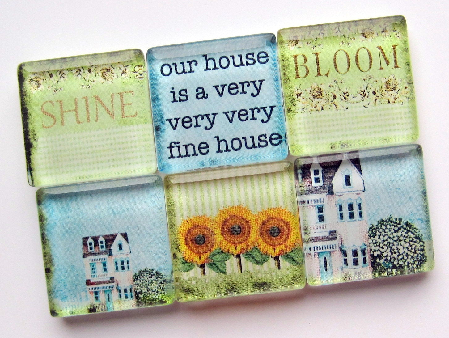 Magnets - Housewarming Gift - Glass Magnets -  Set of Six 1 Inch Magnets
