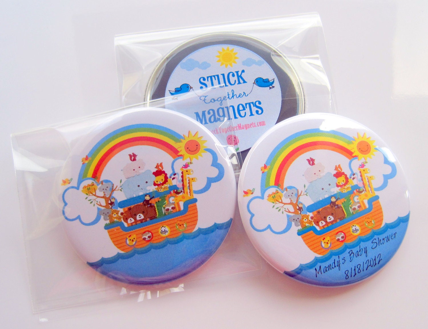 Noah's Ark Baby Shower Favors - Personalized 2.25 Inch Button Magnets - 30 Magnets