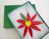 CLEARANCE SALE ORNAMENT - Poinsettia Fused Glass Ornament - Secret Santa, Office Gift, Small Gift, Teacher Gift
