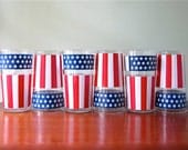 Vintage Drinking Glasses, Stars and Stripes, Red White and Blue, American Flag