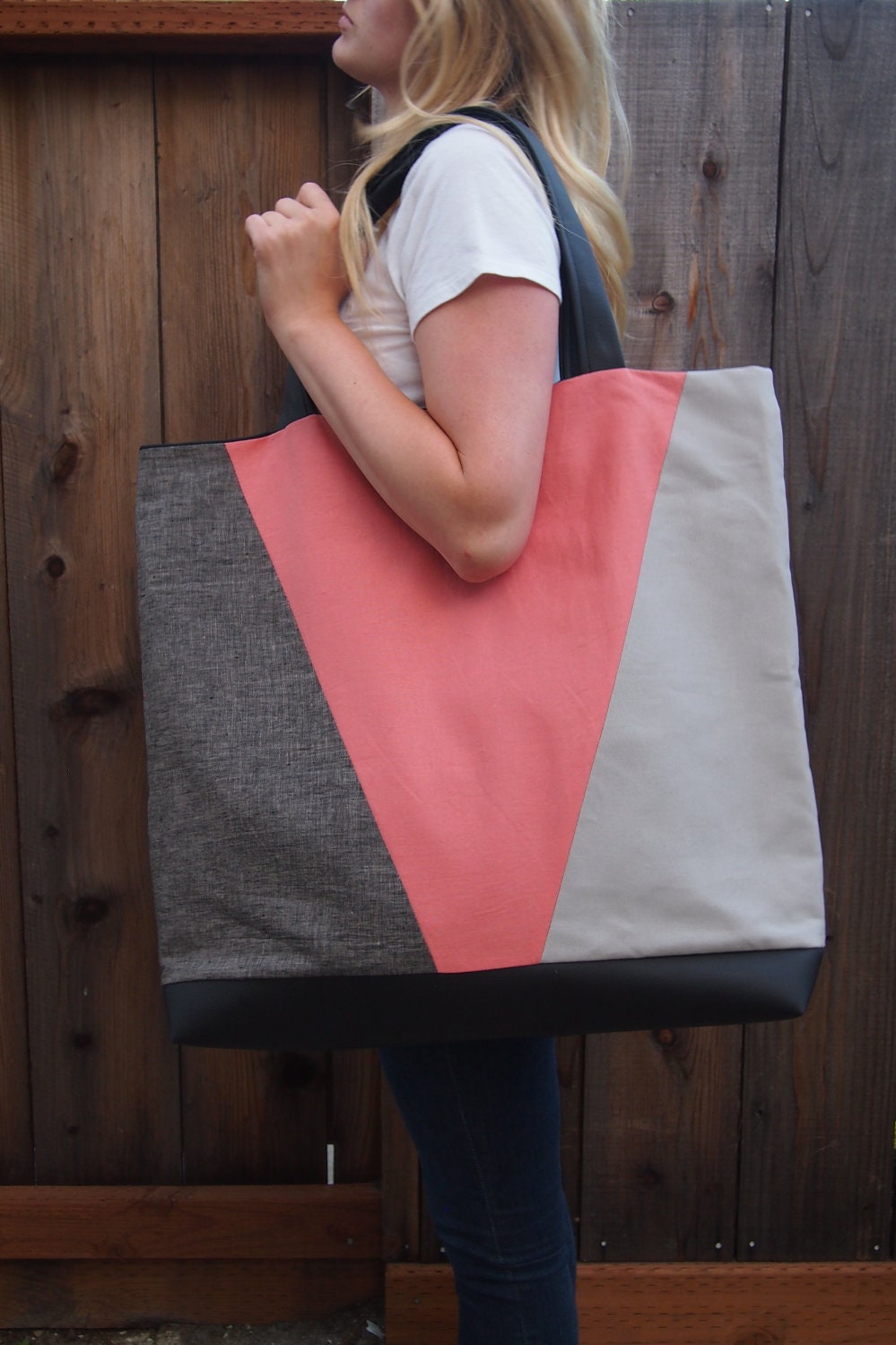 Angled weekender bag. Over sized duffel, tote, or travel bag.