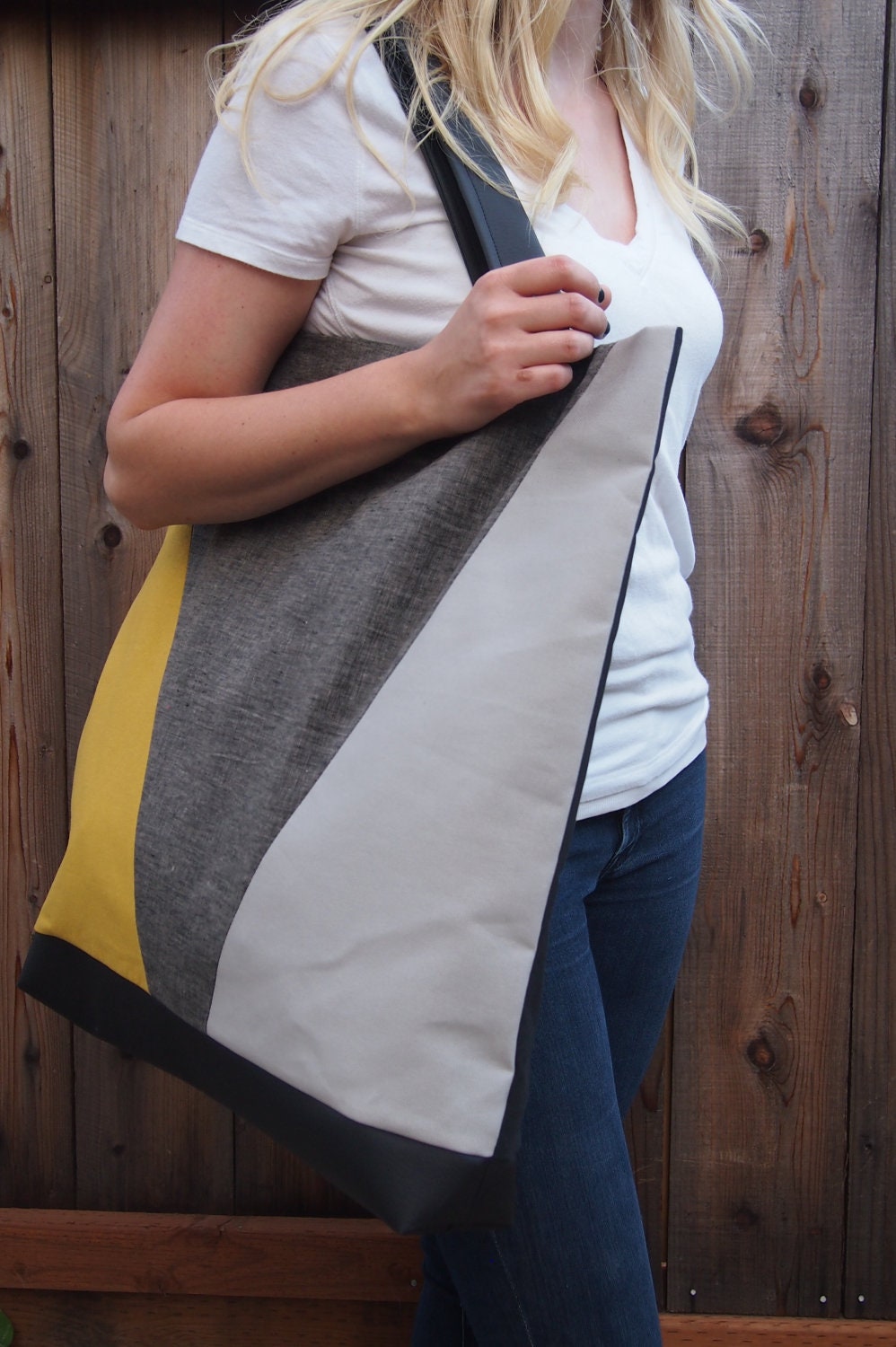 Angled weekender bag. Over sized duffel, tote, or travel bag.