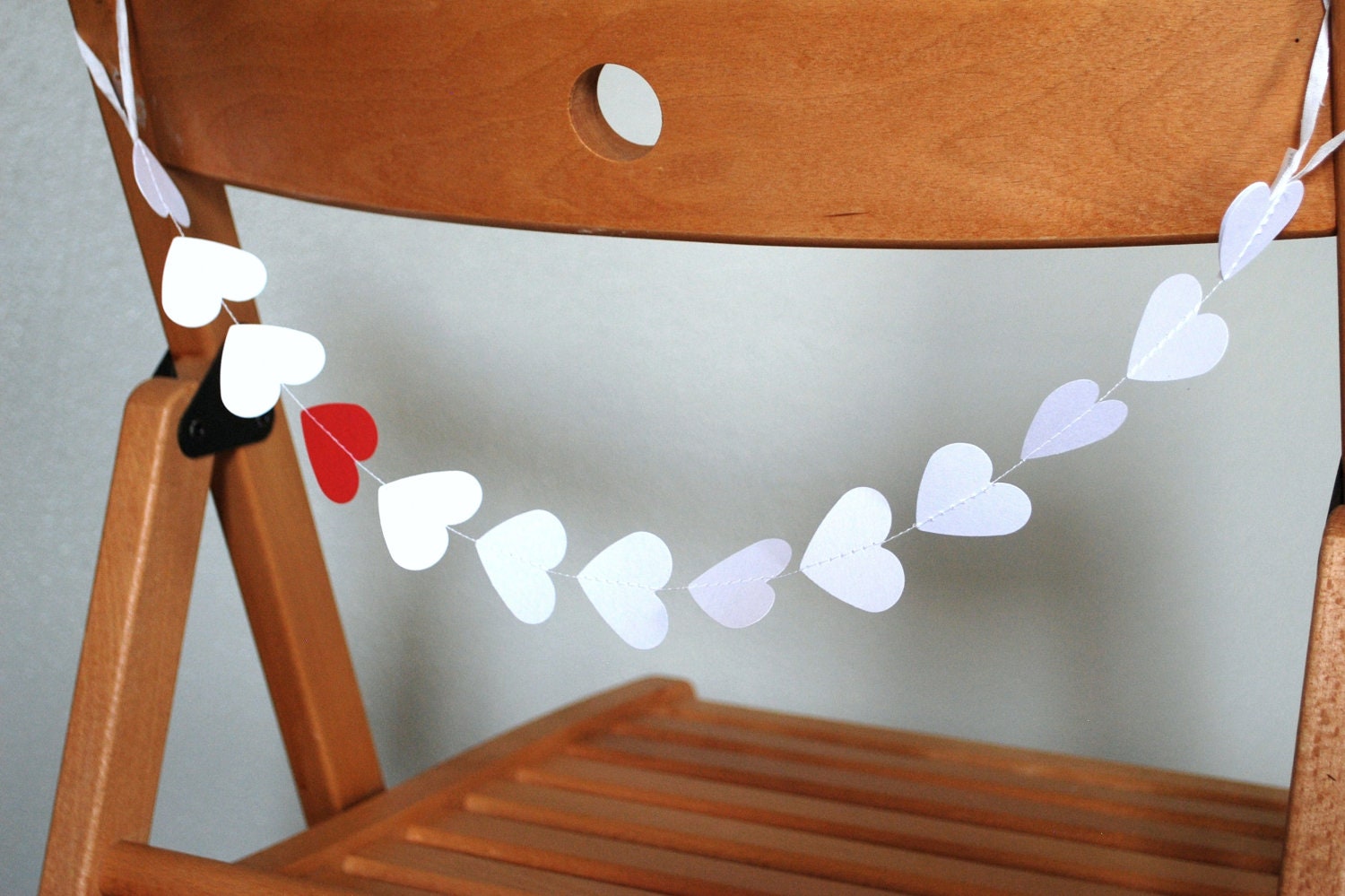 Chair Garland - white with a single red heart, custom colors available