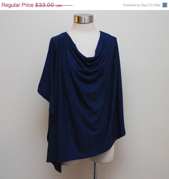 Summer Sale Cobalt Blue and Black Striped Modern Nursing Cover Up Nursing Shawl Poncho Wrap All Sizes Available