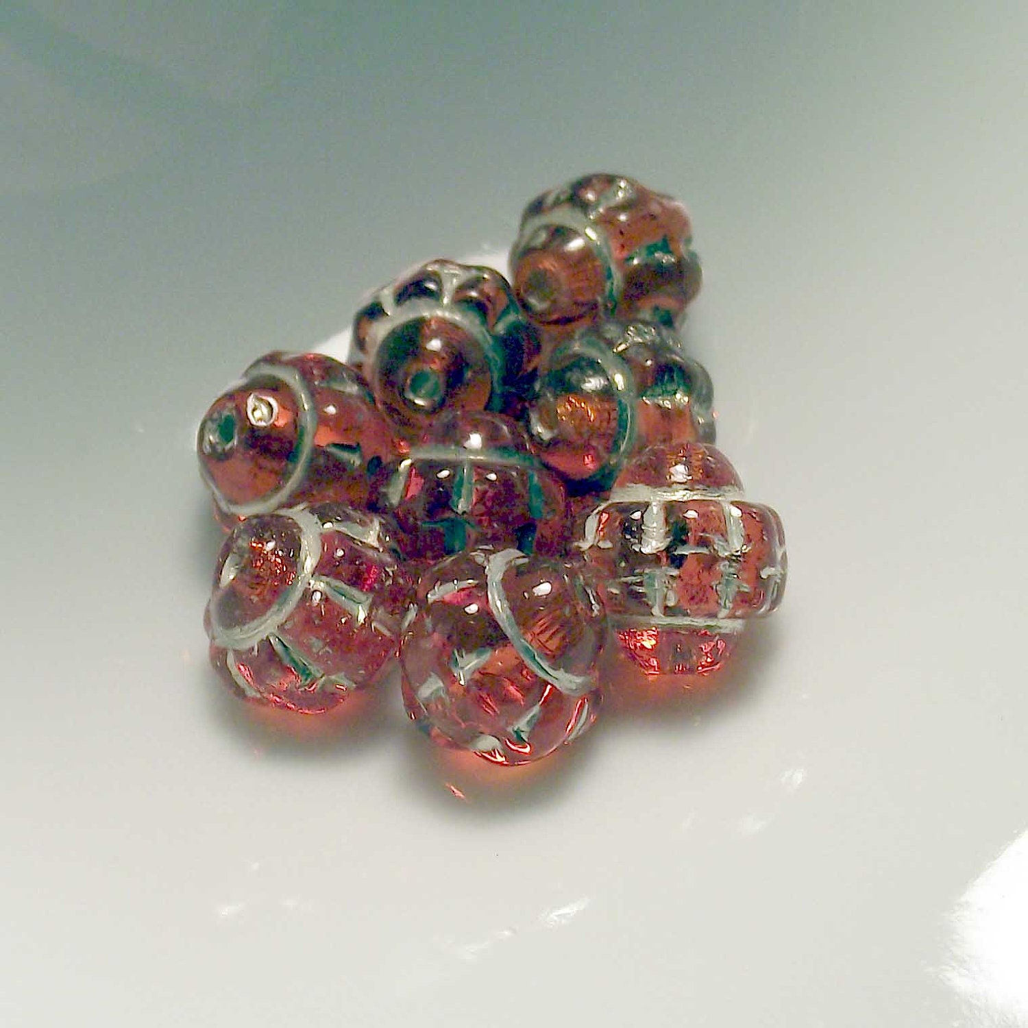 10 Vintage Glass Orange Lantern Beads DESTASH