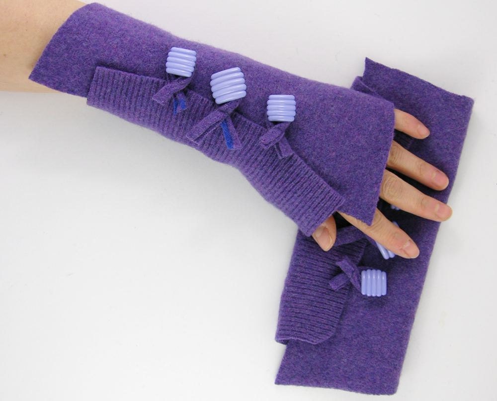 fingerless gloves arm warmers fingerless mittens arm cuffs recycled wool lilac purple tagt curationnation