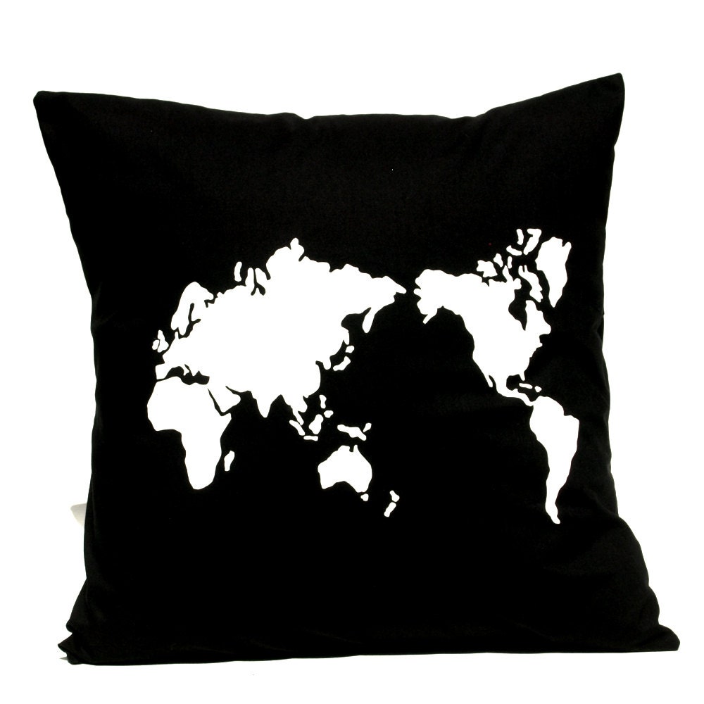 Pillow Cover - Map of the World - Hand Screen Printed Cushion