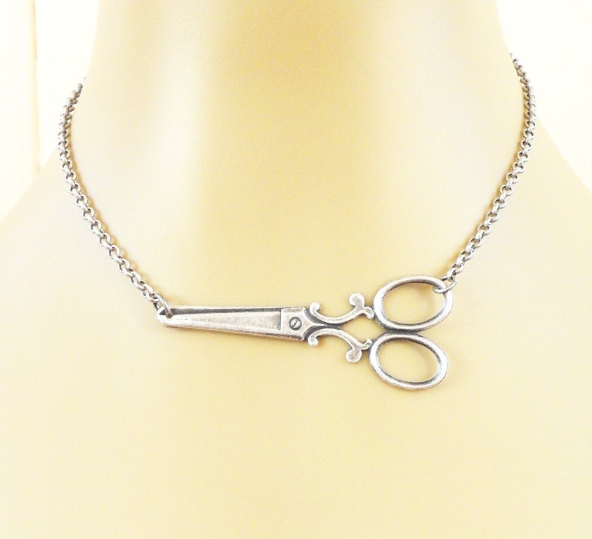 Steampunk Scissor Necklace- Sterling Silver Ox- Sideways Scissor Necklace