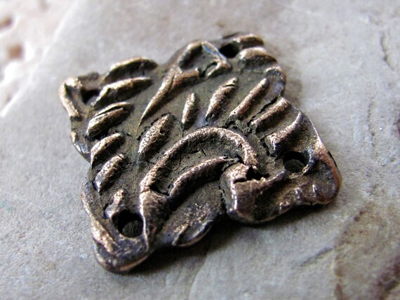 Ancient Bronze Tile Connector - Handmade Bronze Charm
