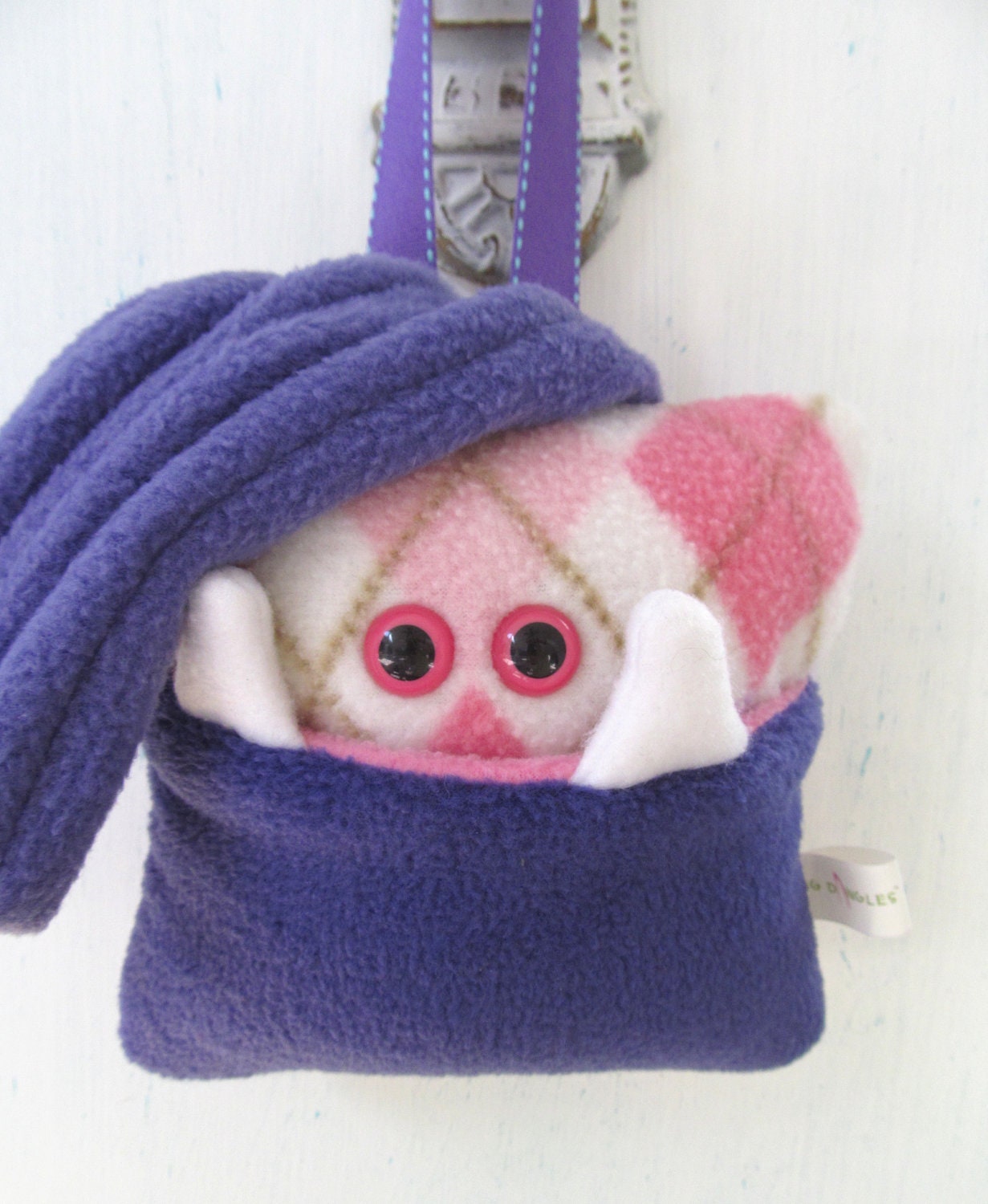 Pink and Purple Argyle Tooth Fairy Monster Pillow