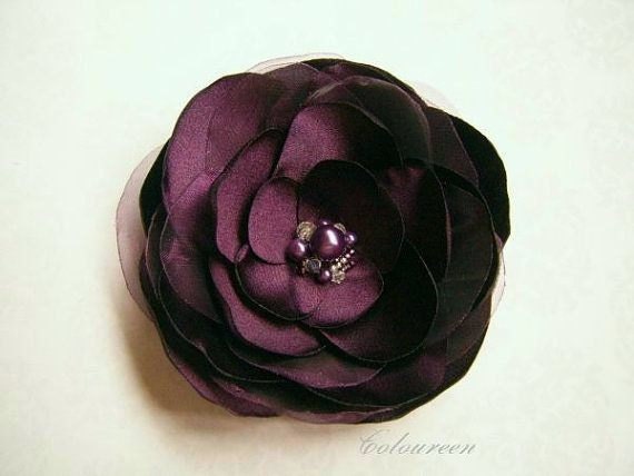Eggplant Hair Clip Aubergine Bridal Brooch or Hair Clip Eggplant Flower Head Piece Hair Piece with Pearls Crystals