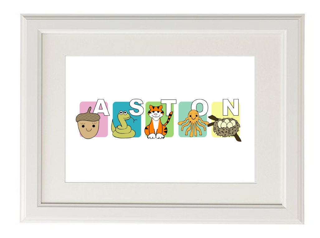 Cute Personalised Name Custom Alphabet Nursery Giclee Art Print