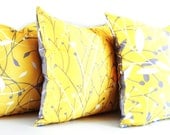 Yellow Pillows, Gray Pillows, Decorative Pillows - Set of 3 - Modern Two sided throw pillows for sofa