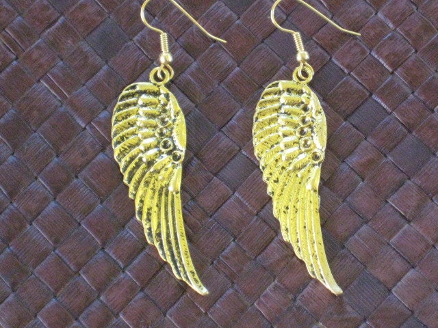 Large Gold Metal Wing Earrings