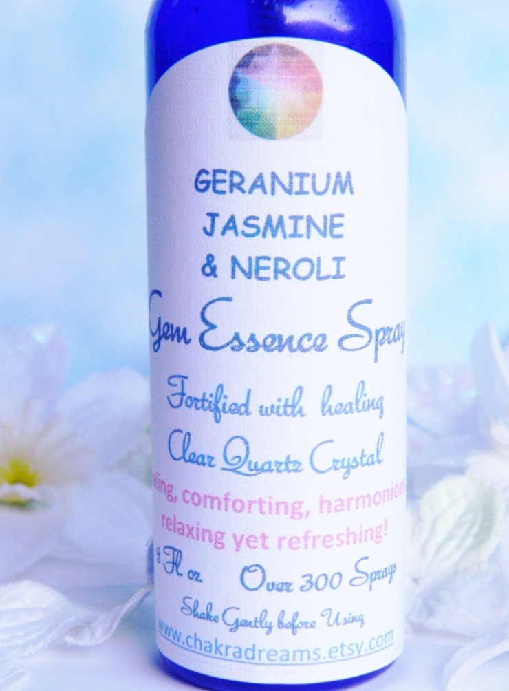 Jasmine-Geranium-Neroli Gem Essence Spray in Quartz Infusion- Winter Wonderful Healing, Chakra Balancing Color Therapy, Aphrodisiac