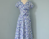 Vintage 1950's Day Dress...Darling Cotton Floral Print In Shades of Blue Day Dress