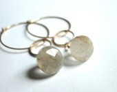 Dangle Earrings, Gemstone Earrings, 14kt Gold Filled Hoops, Faceted Quartz and Gold Flecked Gemstones