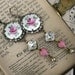 Pure Femininity, Vintage Guilloche Enamel, Rhinestones, Pink Milkglass and Pearls Assemblage Earrings