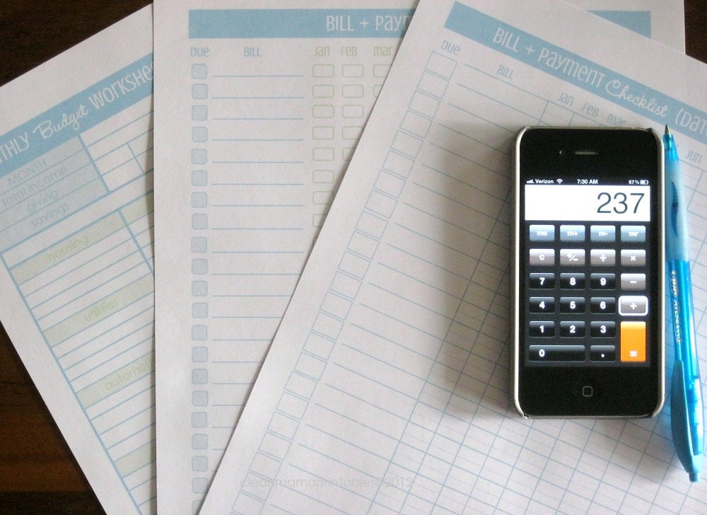 The Budget and Bill Pay Kit - Aqua and Lime - 6 documents - INSTANT DOWNLOAD