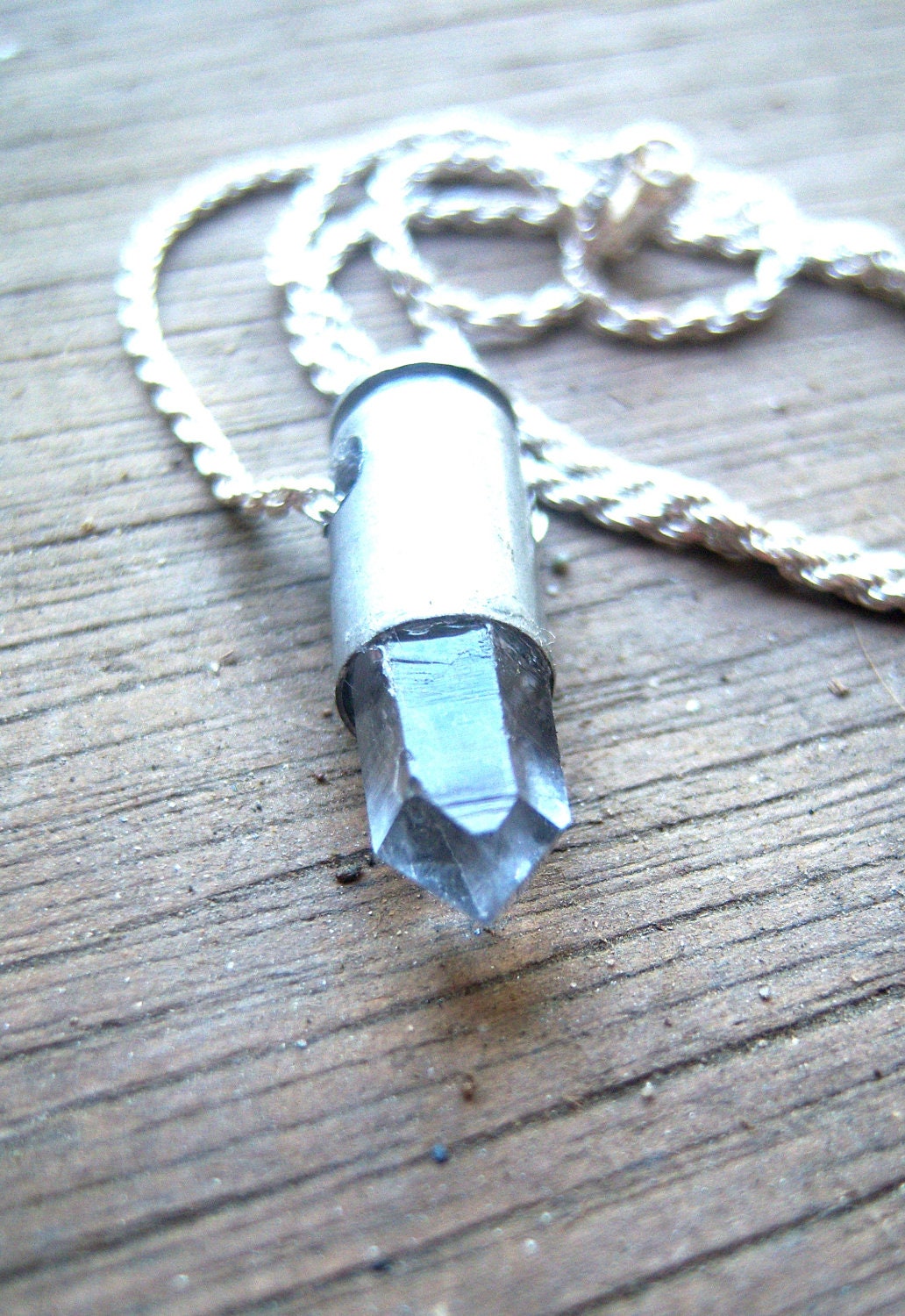L.A. RAISED-Simpleton 17-Crystal Clear Quartz-Sterling Silver-Bullet Necklace-UNISEX