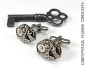 Soldered Steampunk Cufflinks - Watch Movement Cuff Links - Mechanical 17 Jewel Watches - Wedding Anniversary Everyday Awesome