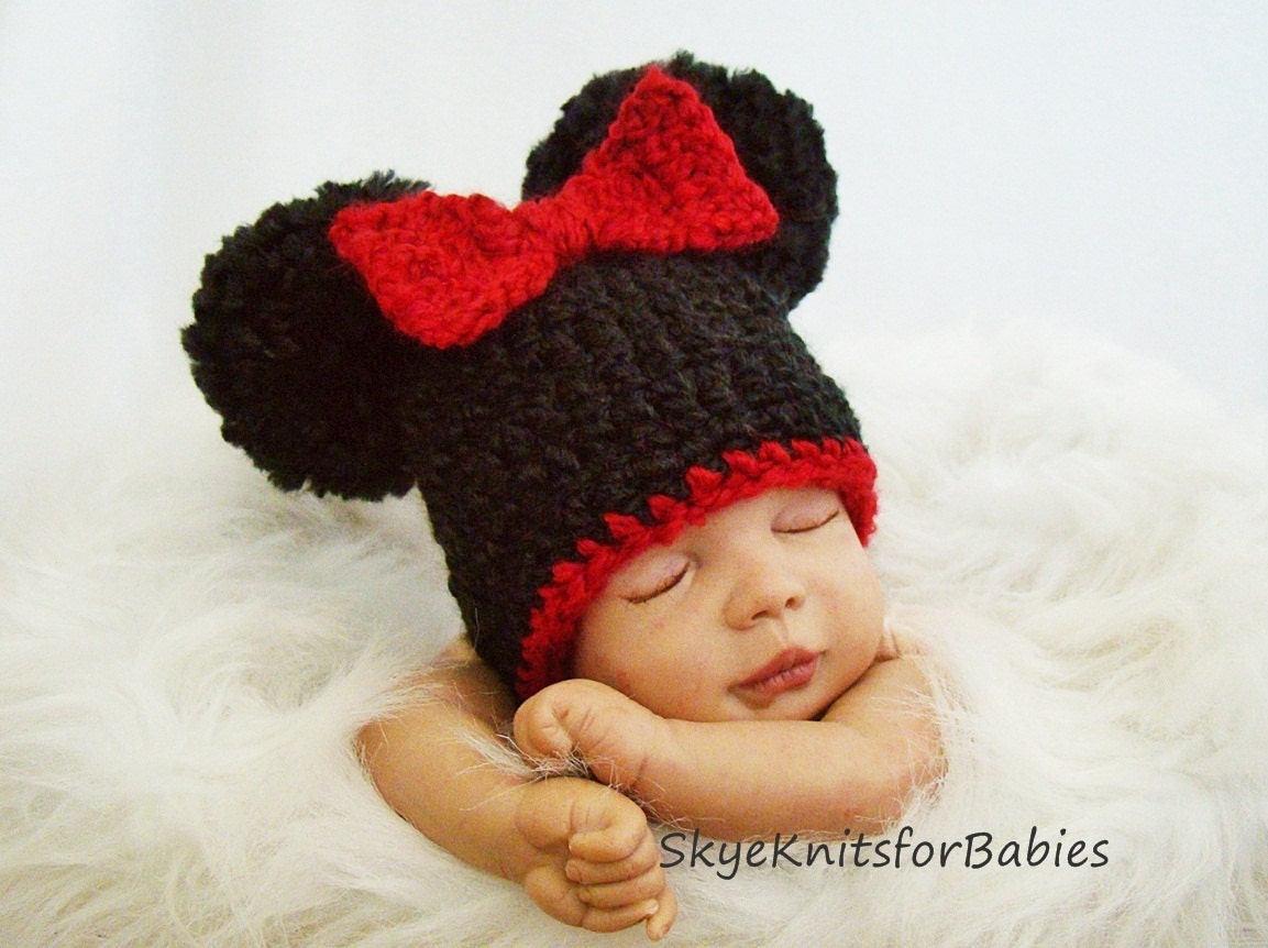 Newborn Minnie Mouse Inspired Pom Pom Hat, Beautiful Photography Prop