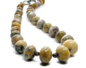 Mothers Day Honey Gold and Titanium Gemstone Necklace, Graduated, Chunky, Pantone Fall Colors.