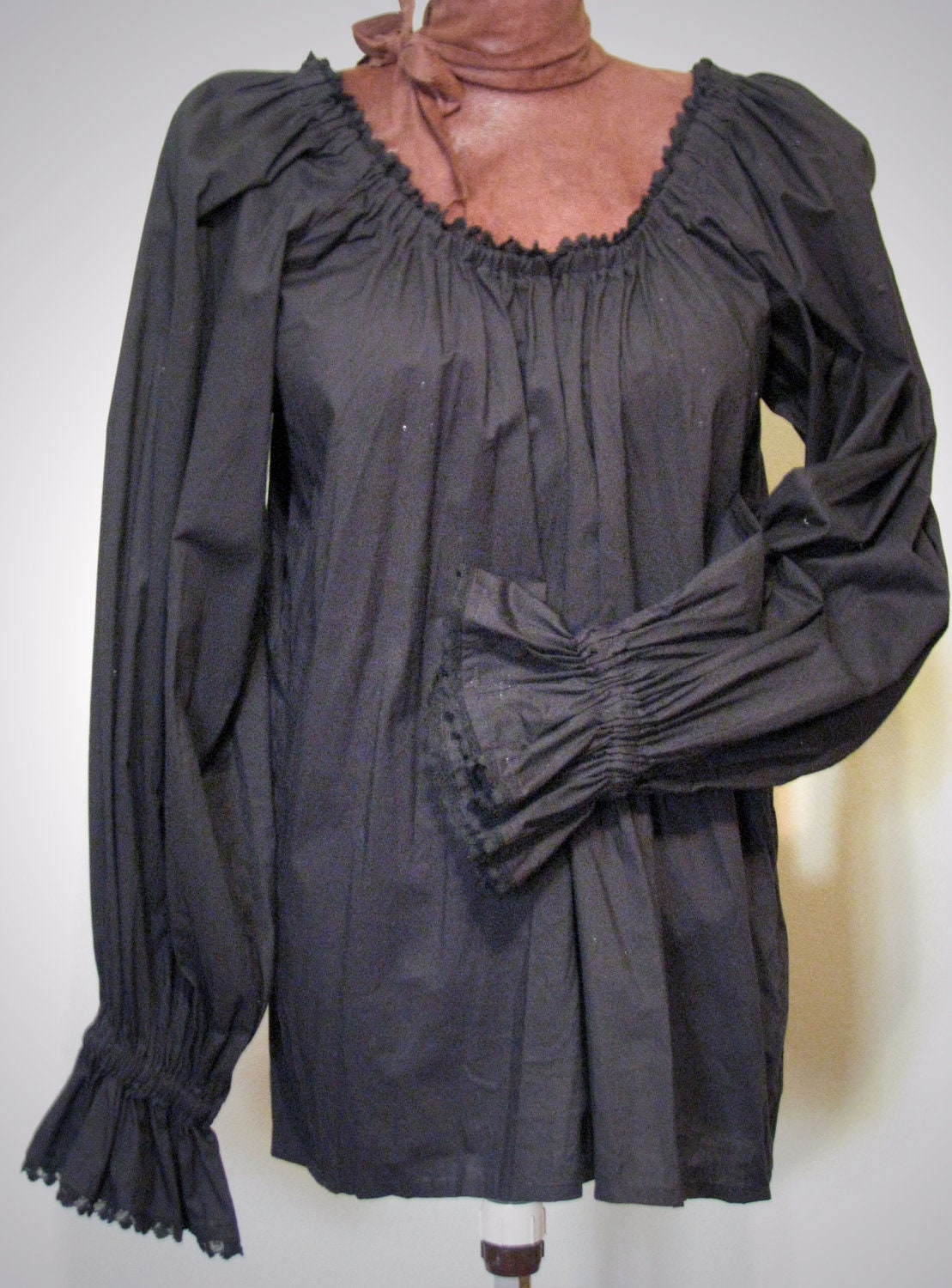 READY to SHIP Black Lace Trimmed Peasant Chemise Renaissance Gothic Medieval Pirate Wench