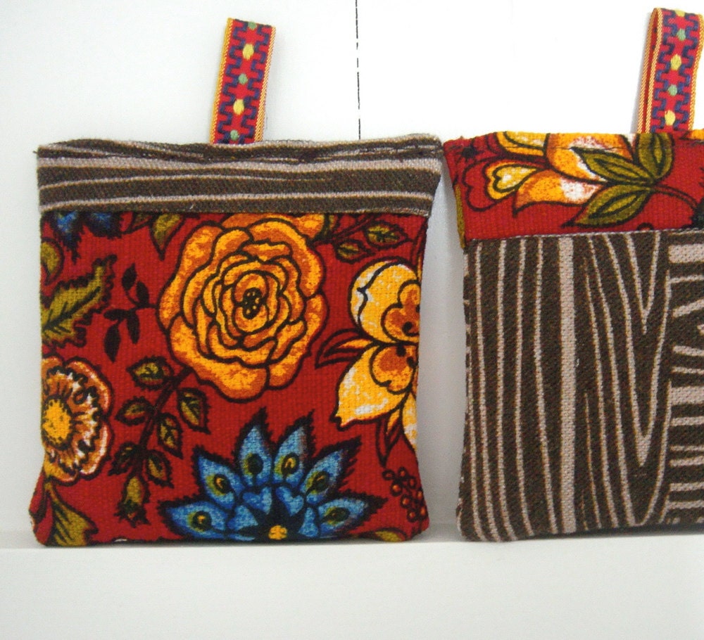 Two faux bois lavender sachets. Folk  flower  fabric.