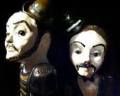Salty DoG and PeTer Pepper... 2 large salt and pepper shakers... same sex wedding cake toppers..top hat and bowler moustache