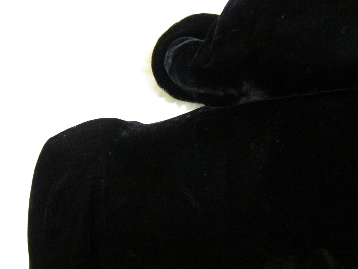 1930s 1940s Dress Coat Black Silk Velvet with Shearling Hood S M L