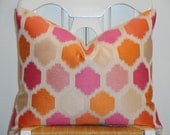 Decorative Pillow Cover - 16 x 20 - IKAT -  Accent Pillow - Throw Pillow - Geometric - Orange - Pink