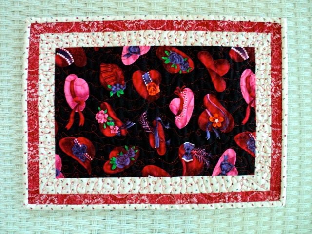 Red Hat Ladies - Quilted Table Topper / Centerpiece - 12-1/2" wide x 17" long