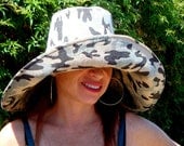 Camo Wide Brim Sun Hat ..Camp Glam...Camoflage Hat Military Safari by Freckles California size S, M, L, or XL