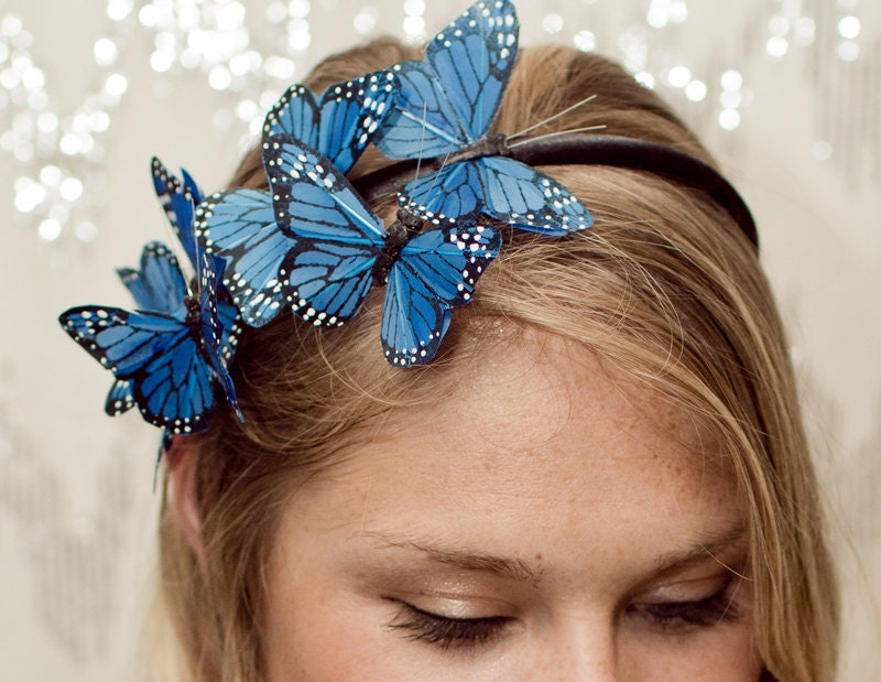Blue Butterfly Woodland Headband