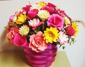Hot Pink Paper Flower arrangement  Bright  Spring colors  GReat Birthday Get Well Anniversary