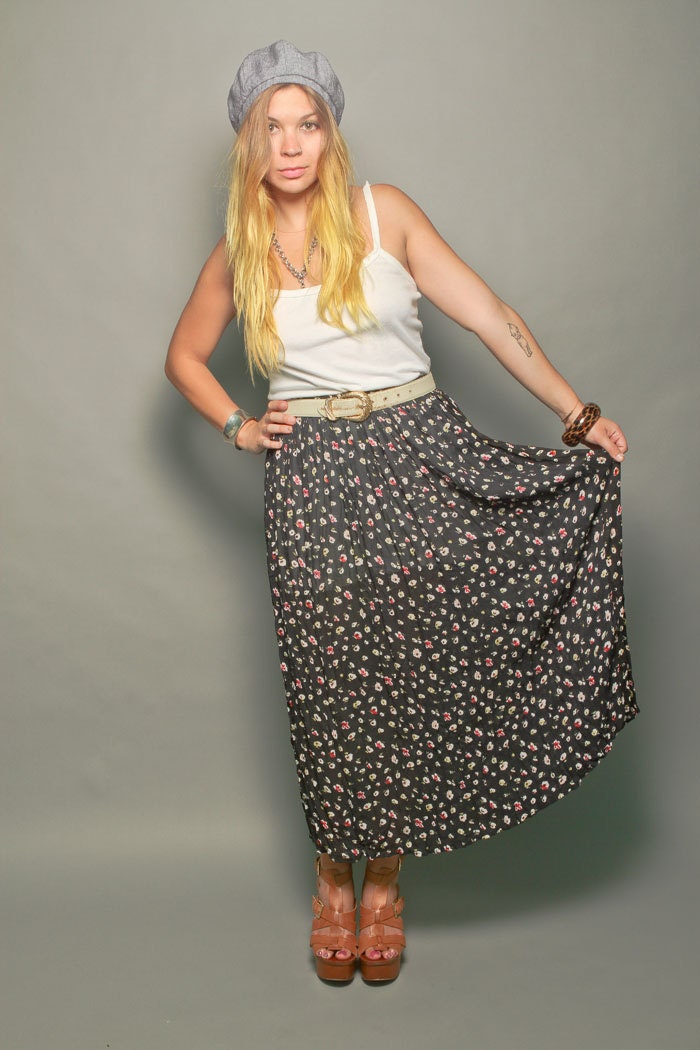 Vintage Floral Sheer Maxi Skirt